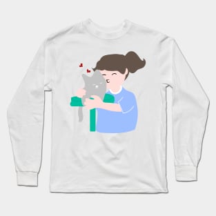 Girl hugs and kisses a cat Long Sleeve T-Shirt